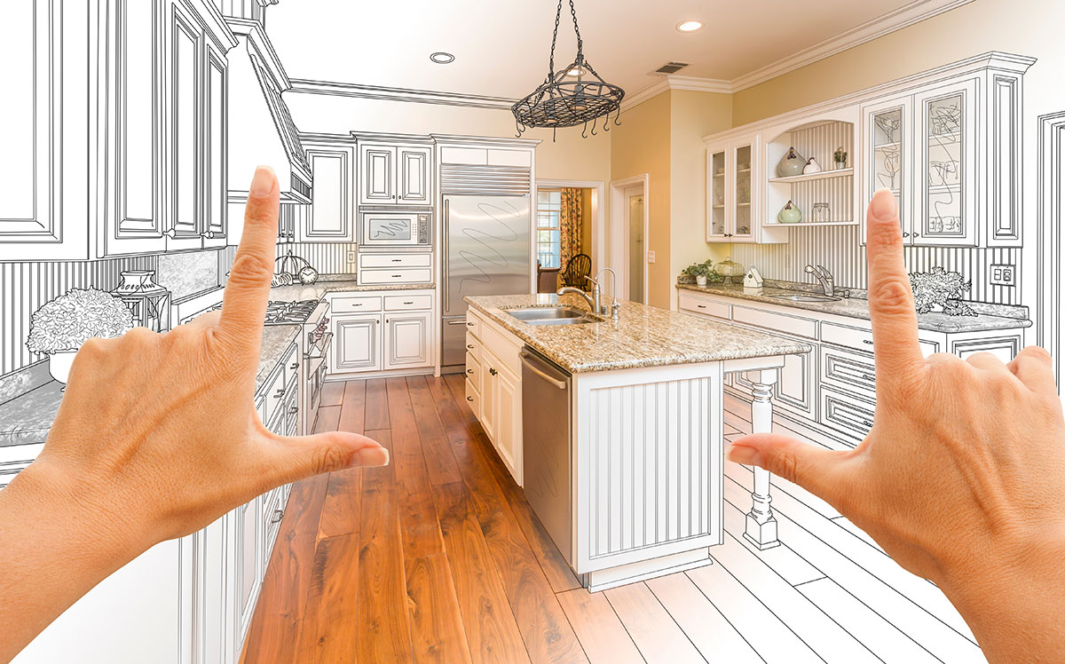 fingers framing a kitchen concept