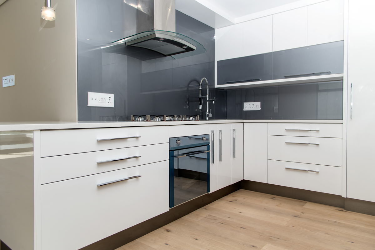 Grey white modern kitchen ergonomics