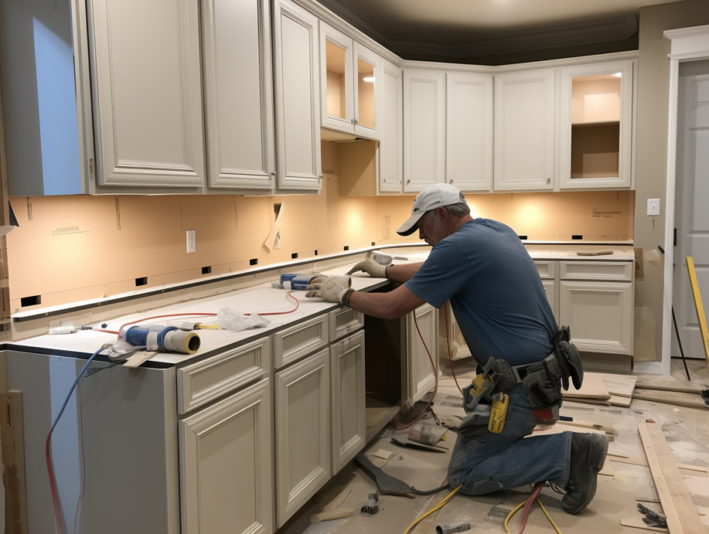 Pro counter installer putting in counters - Love Creek Construction