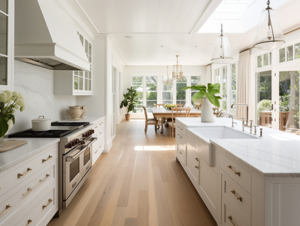 coastal galley light wood floor and beige floor kitchen. Kitchen Remodeling Ideas
